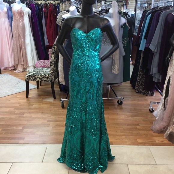Strapless long emerald green sequin dress size 8 nwt - Picture 2 of 5